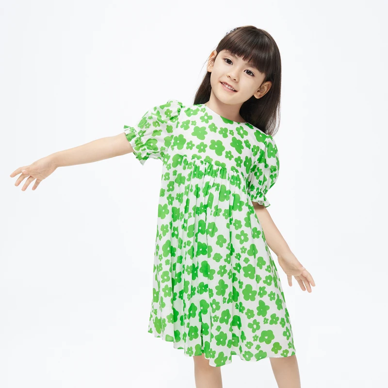 littlemoco童装23夏装新款女童纯棉碎花短袖连衣裙子#KBC2DRS015