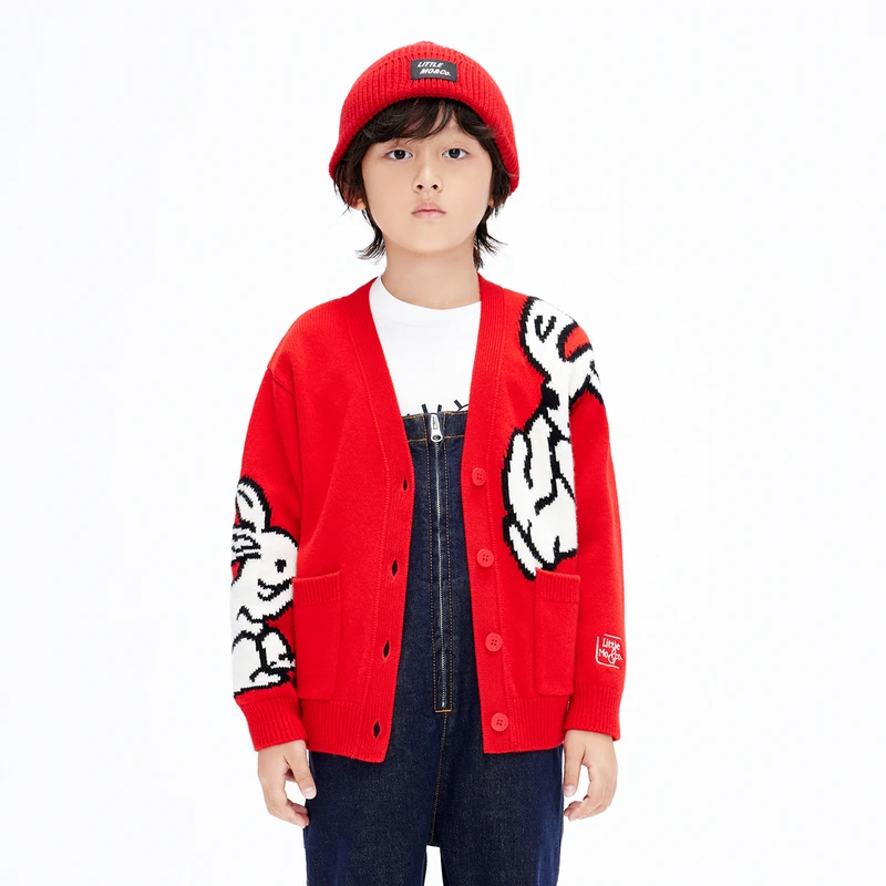 littlemoco童装23春装毛衣男女童节日款绵羊毛衫外套#KBC1CAR005