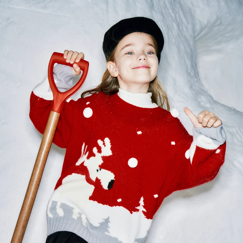 littlemoco童装红色冬新款儿童圣诞节日套头长袖毛衣#KBD4SWT013