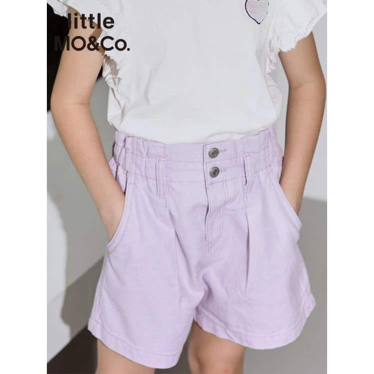 littlemoco童装夏季女软牛仔短裤浅紫高腰五分裤#KBA2SOT018