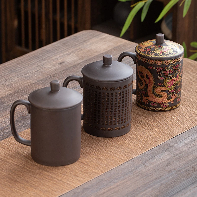 大号紫砂杯茶杯陶瓷盖杯泡茶杯主人杯单杯喝茶家用男杯子泡茶喝水