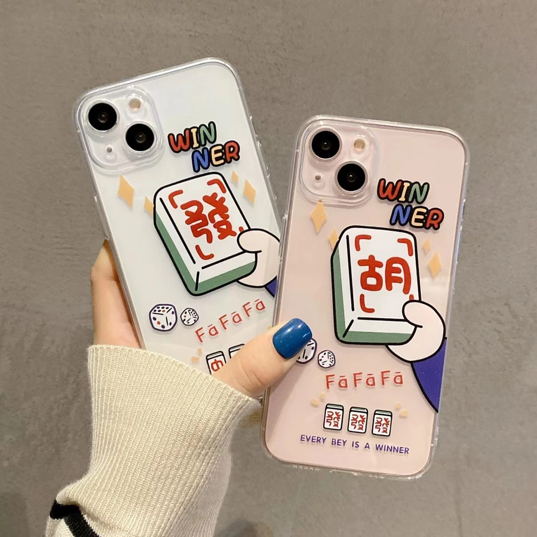趣味麻将发苹果14promax手机壳iPhone13全包xs透明11软壳12pro女8