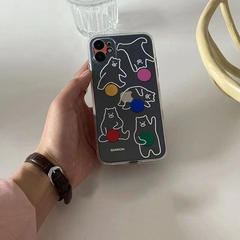 简约线条小熊iPhone14/13promax手机壳12苹果11透明xr小众x女8p壳