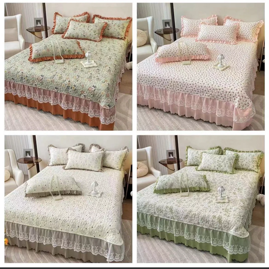 《蕾丝花边床盖》春夏爆款蕾丝花边加厚有氧泡泡 棉蕾丝花边床盖