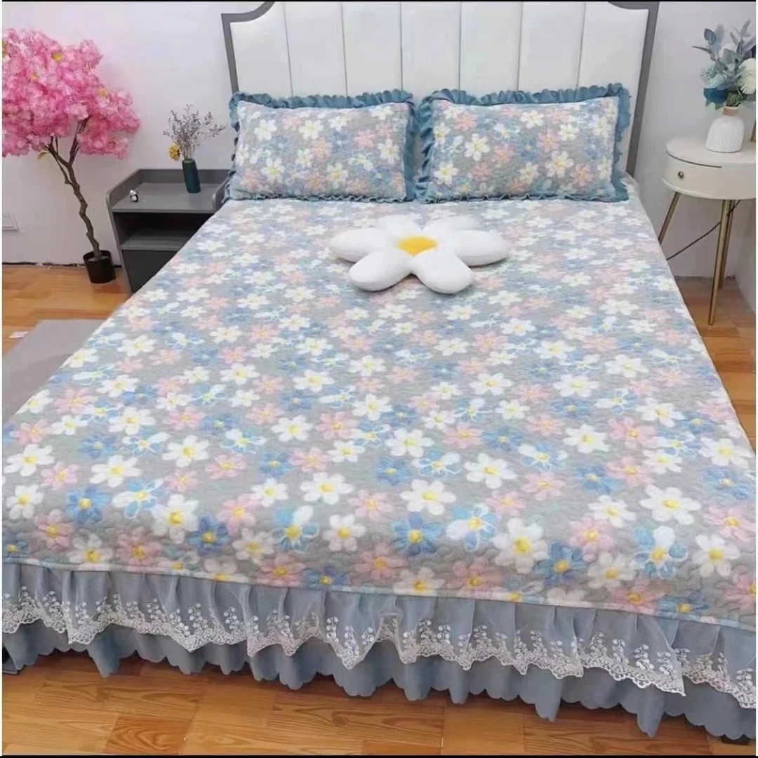 【牛奶宝宝绒床盖】S 双层蕾丝花边夹棉加厚升级款绗缝牛奶绒床盖