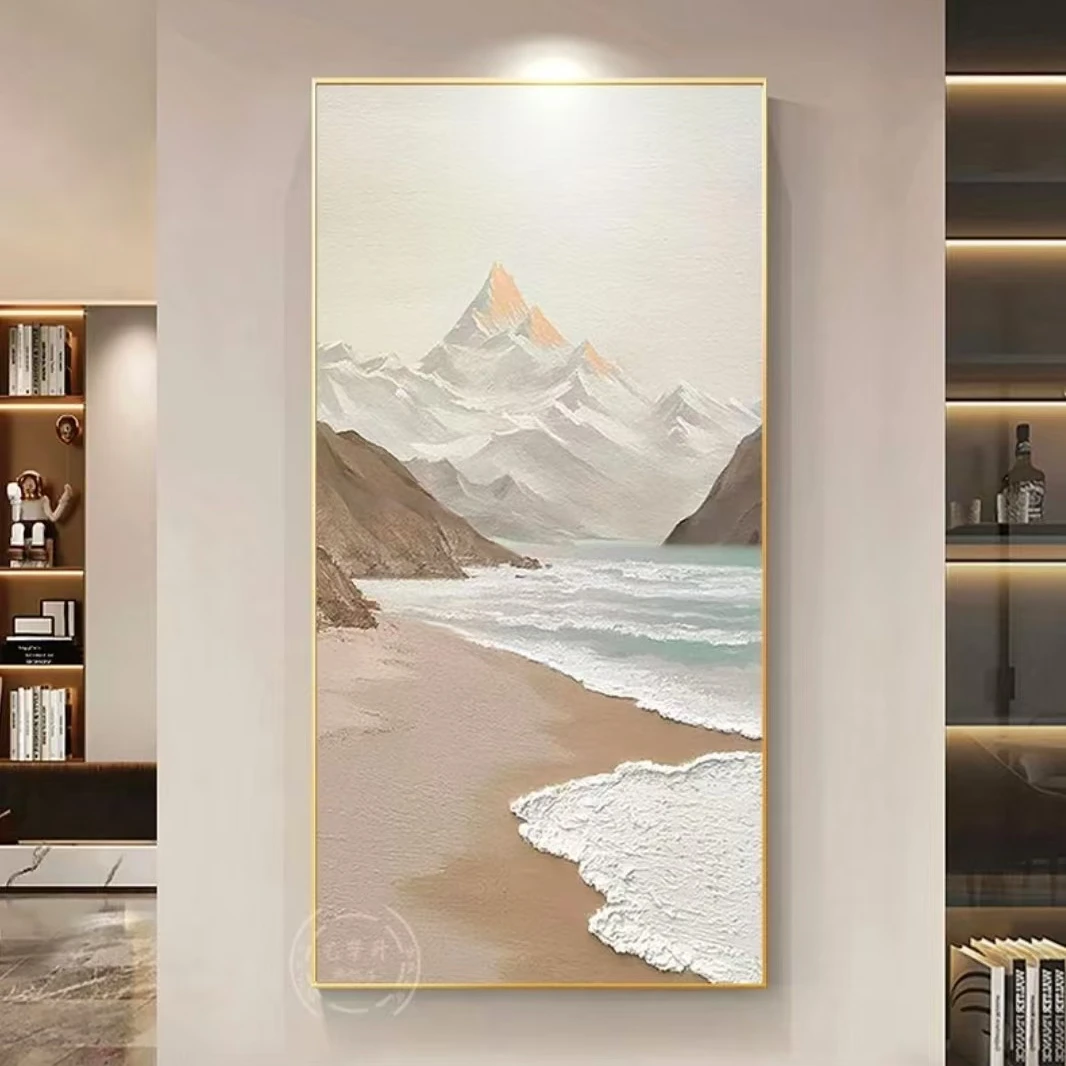 砂岩现代山水竖版装饰画沙发背景落地挂画山水80160