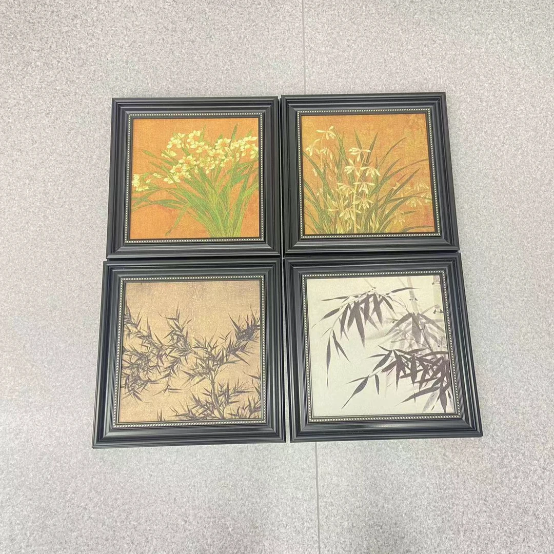 新中式客厅装饰画法式混搭墨竹国风壁画玄关书房挂画四联4040