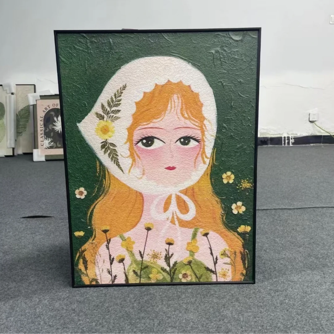 现代温馨治愈个性少女花卉餐厅客厅卧室装饰画手工砂岩少女6080