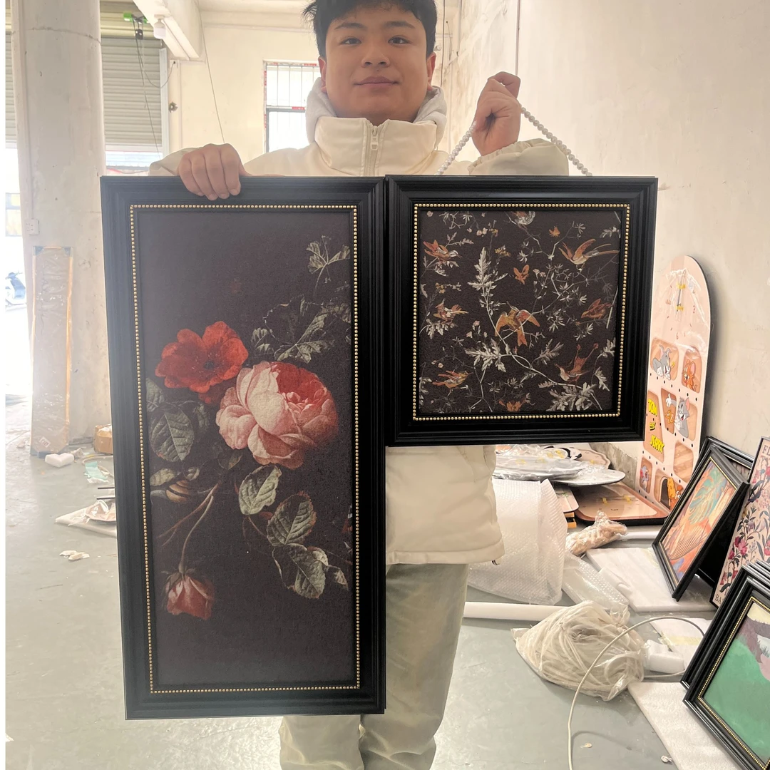 中古风玄关矮柜装饰画法式小众高级感卧室床头挂画复古玫瑰两联