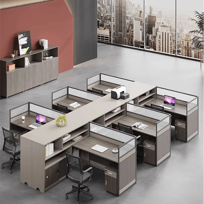 职员办公桌椅组合4/6/员工桌双/四/六人位简约现代财务室屏风卡座