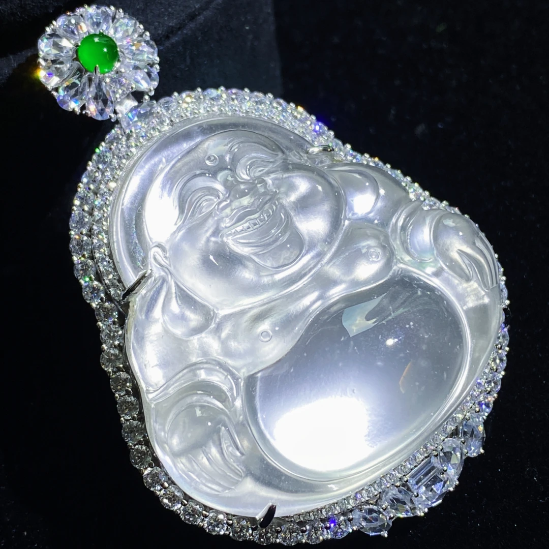 suichen/穗辰天然石英质玉弥勒佛手工雕刻女士精美大佛公吊坠S925