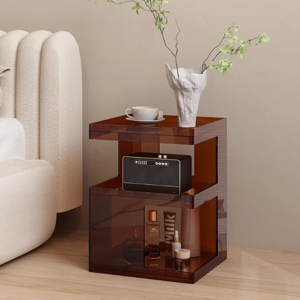 透明家具亚克力家用边几落地办公质感方形角几极简时尚客厅储物