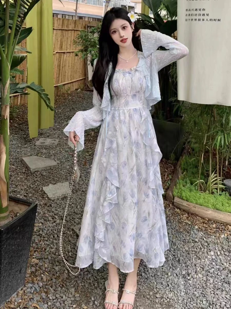 现货秒发---连衣裙碎花显瘦气质长裙法式收腰时尚夏季小众中长款