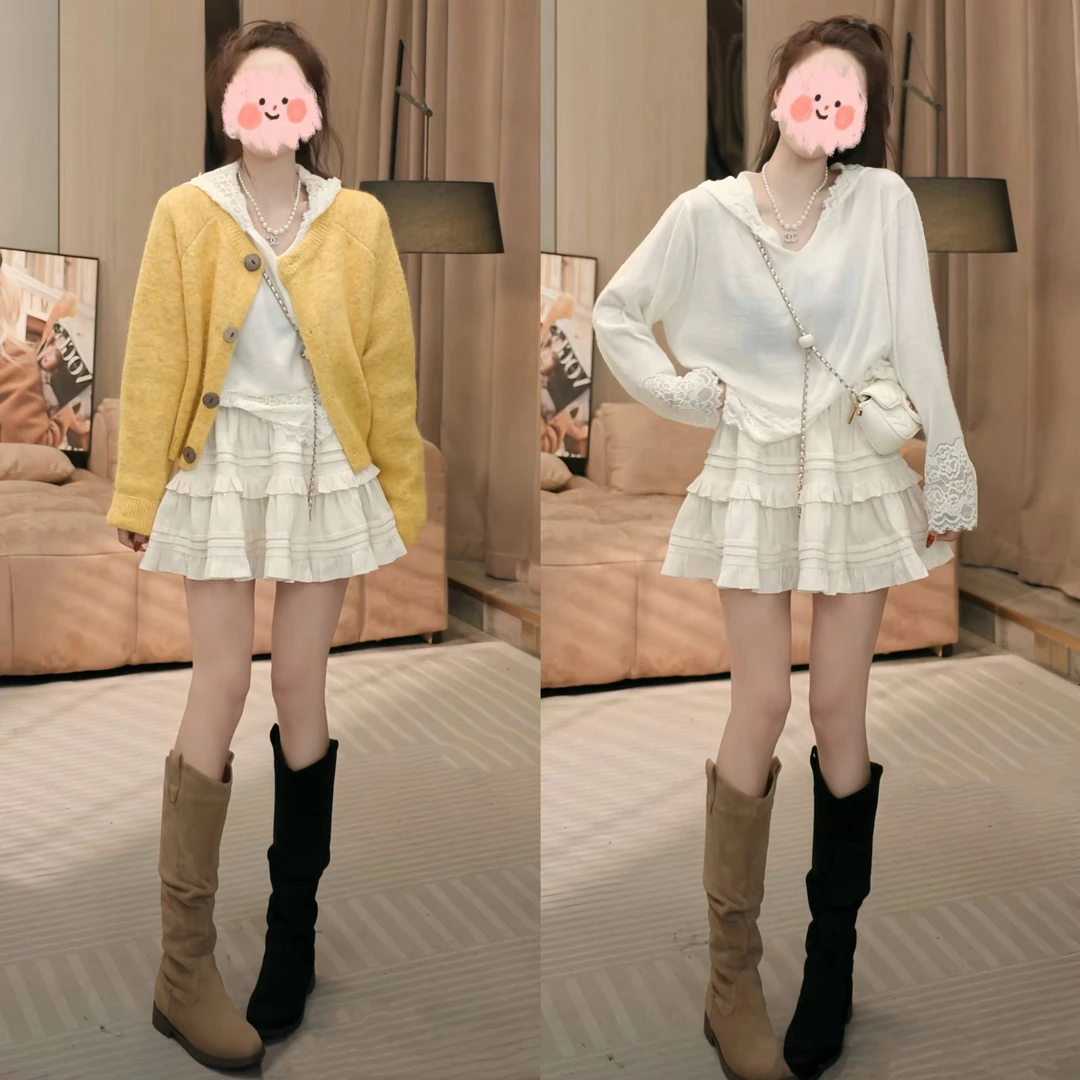 网红同款秋装流行时尚爆款减龄气质百搭氛围感毛衣短裙三件套衣服