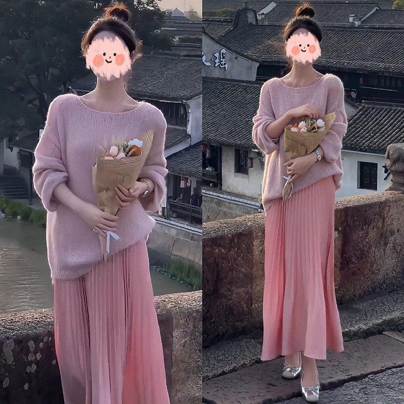 2024冬季新款女装时尚洋气毛衣+短裙两件套显瘦气质套装韩版减龄