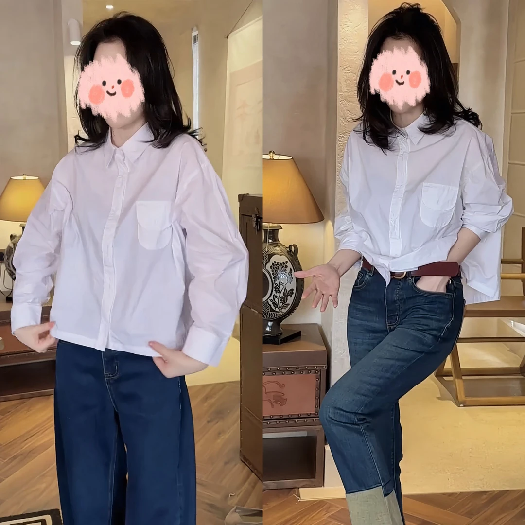 通勤女装2024爆款洋气入秋白色长袖衬衣牛仔裤精致韩系气质秋装
