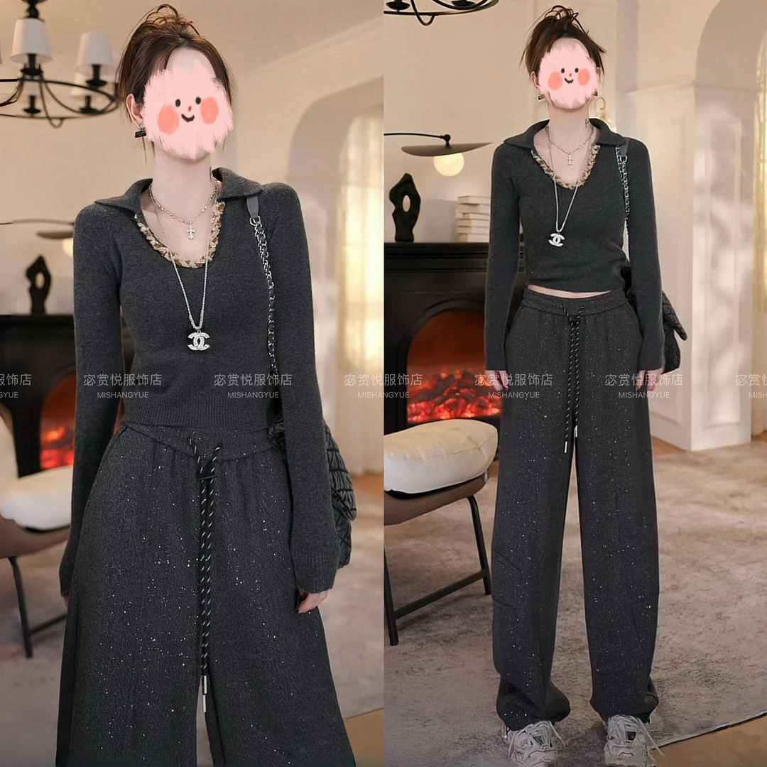 休闲百搭时装新款上衣裤子加厚二件套女装爆款洋气秋冬显瘦慵懒风