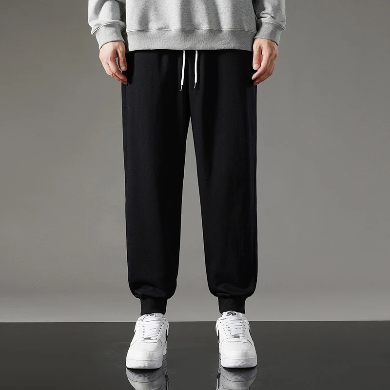 休闲裤男士秋冬新款百搭宽松休闲松紧腰纯色加绒保暖情侣装束脚裤