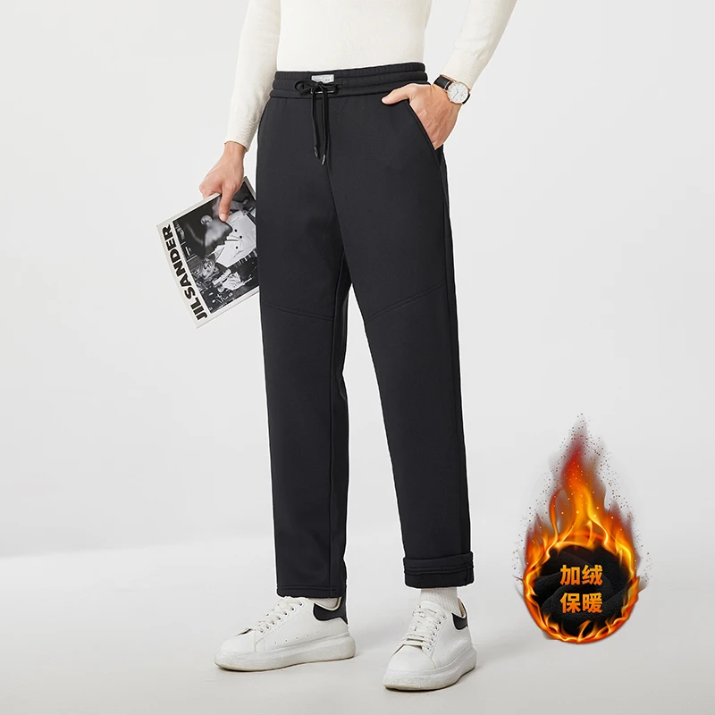 秋冬加绒加厚款免烫高弹力休闲裤宽松直筒高档男士松紧裤长裤子