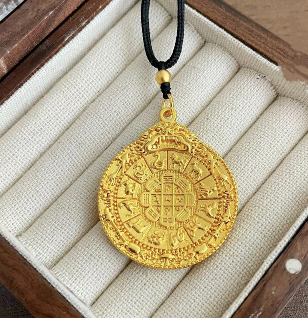 铜合金吊坠 铜合金九宫八卦十二生肖圆牌吊坠双面复古雕刻