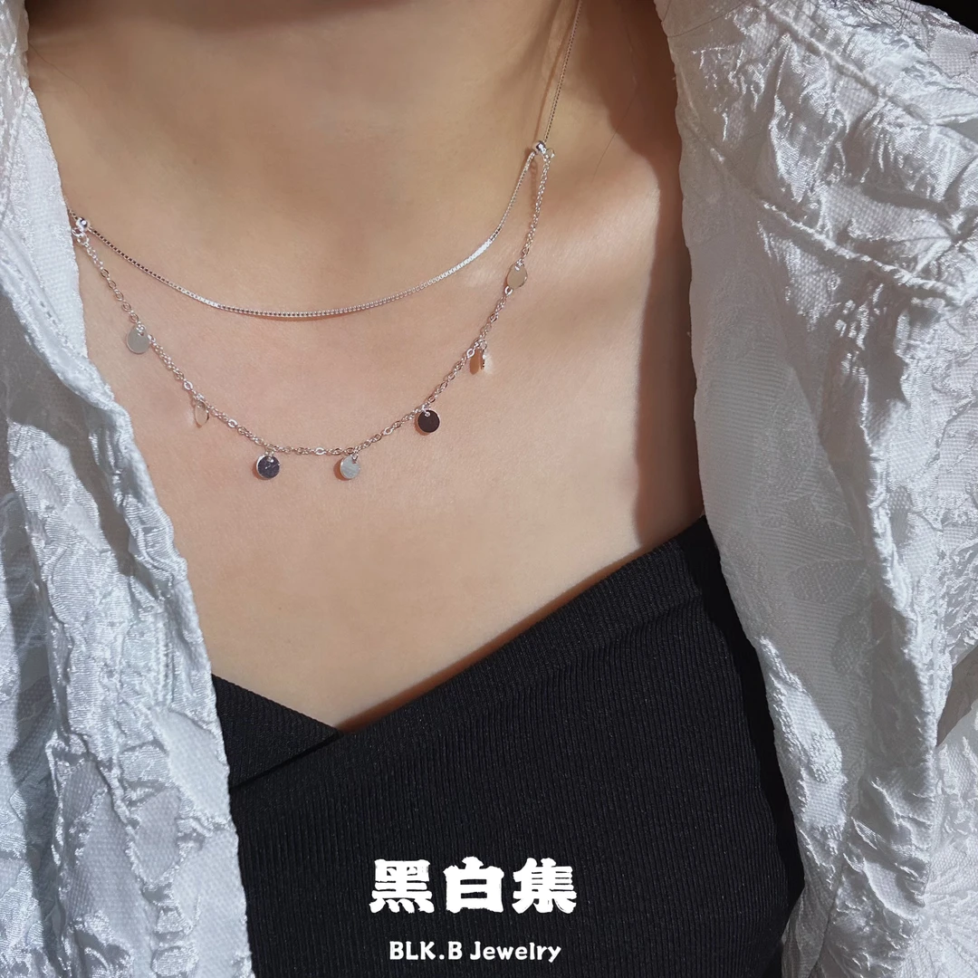 坠链均925银 轻奢小众百搭小亮片双层可抽拉纯银项链x25