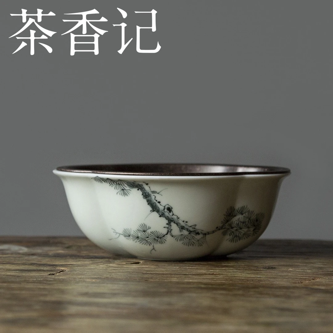茶香记 手绘带盖海棠壶承陶瓷干泡台茶盘精巧复古小茶桌好看耐用