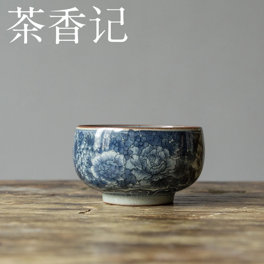 茶香记 老陶泥万花将军杯160ml陶瓷手绘茶杯主人杯古典传统大气