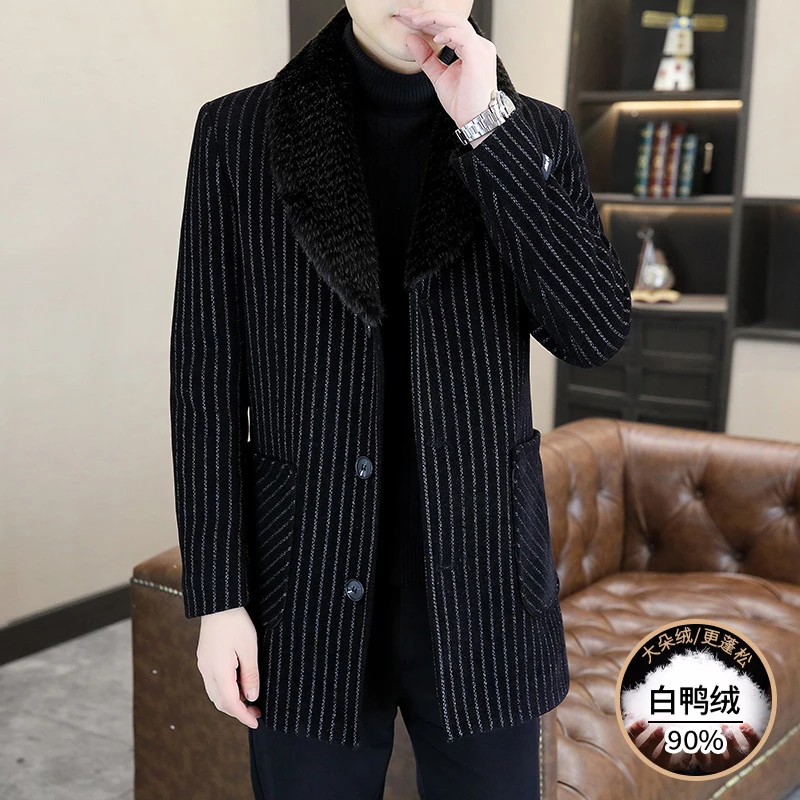 高档毛呢大衣外套男士冬季加厚毛领呢子中长款大衣帅气品质男装