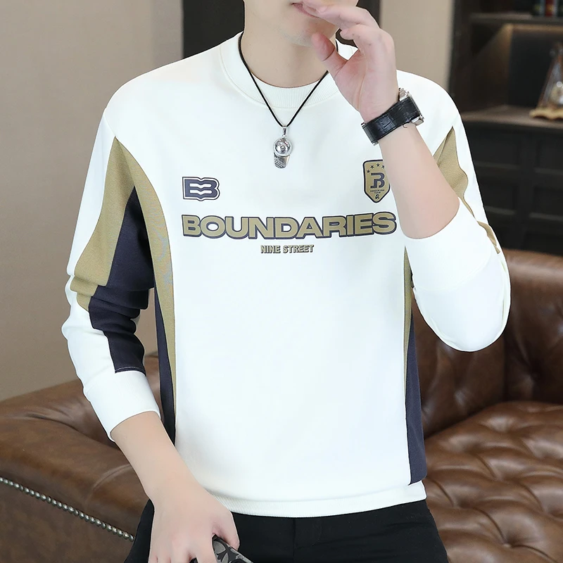 高档圆领印花卫衣男秋季时尚休闲百搭长袖T恤打底衫品质男装810