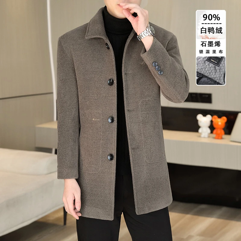 高档毛呢中长款外套男士冬季帅气加厚休闲保暖呢子大衣品质男装