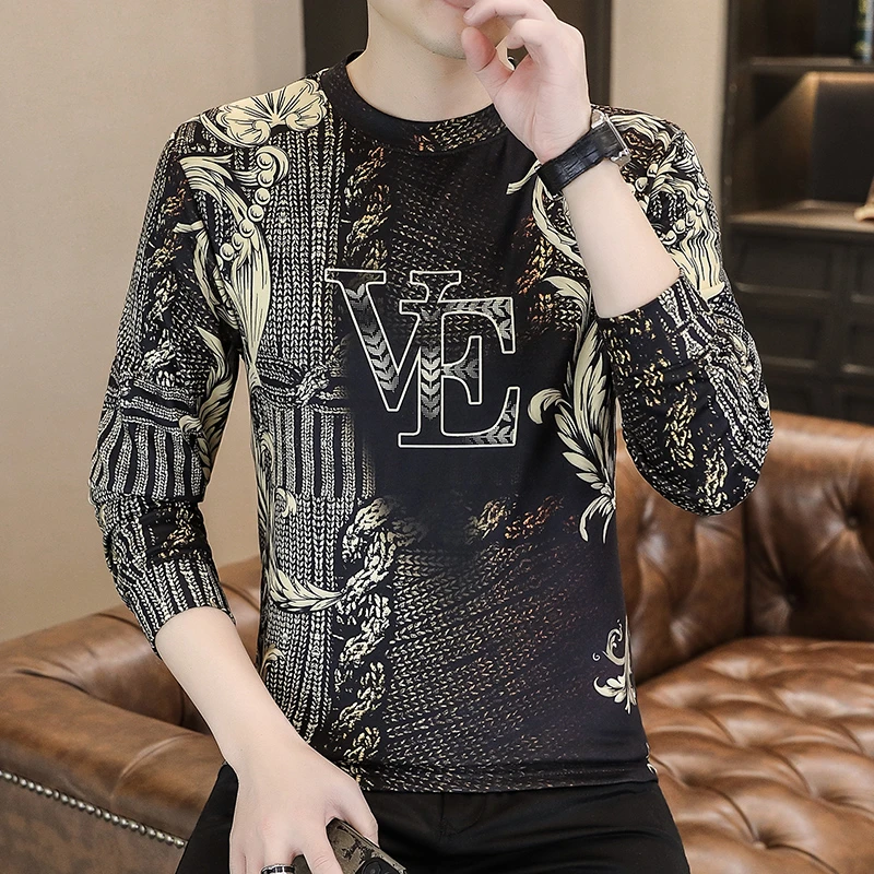 高档欧货印花德绒卫衣男秋冬时尚休闲长袖T恤打底衫品质男装7273