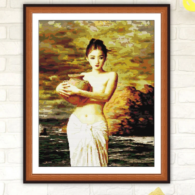 线绣满绣陶美人十字绣抱陶女醉美人少女美女油画世界名画古代