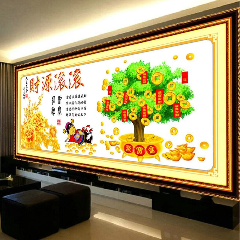 财源滚滚十字绣全绣绣棉线2025新款客厅发财树摇钱树刺绣版吉祥树