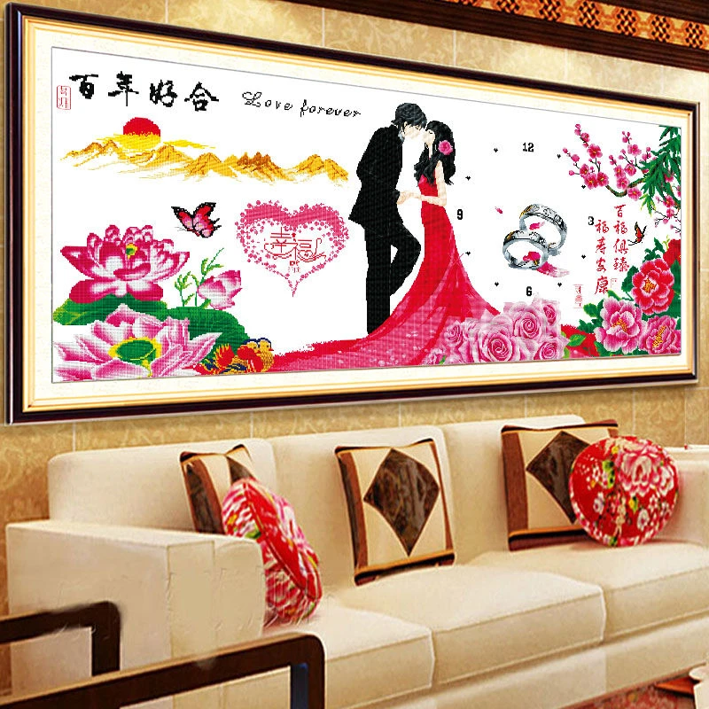 十字绣全绣百年好合结婚2025新款情侣一对简单绣清新卧室婚礼爱情