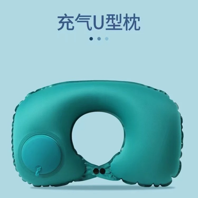按压式充气枕植绒枕头折叠旅行颈枕便携神器吹气出差露营通用XY-1