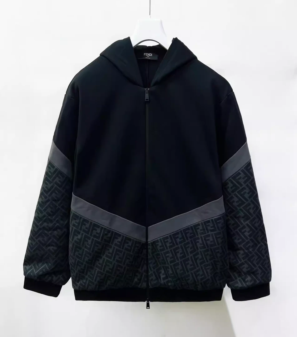 全新未使用 FENDI/芬迪 M F字母Logo印花拼接拉链带帽外套 FAF709