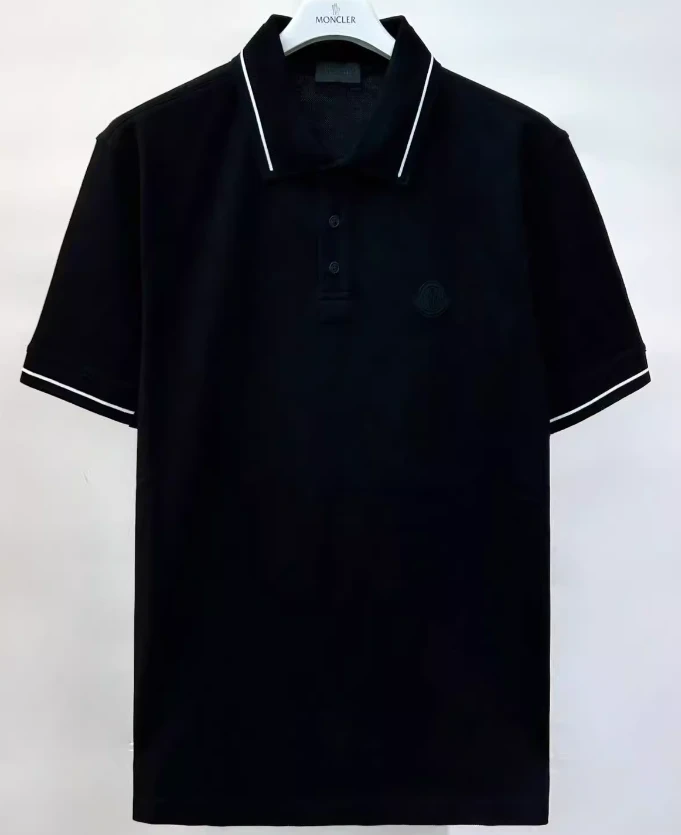 全新未使用 MONCLER M 24春夏黑色领口白条男士PoloT恤 8A00001