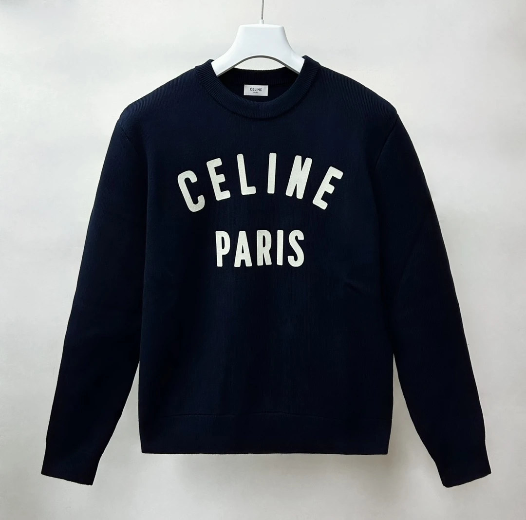 全新未使用 Celine/思琳 24新款胸口大LOGO黑色潮流休闲卫衣2ADMW