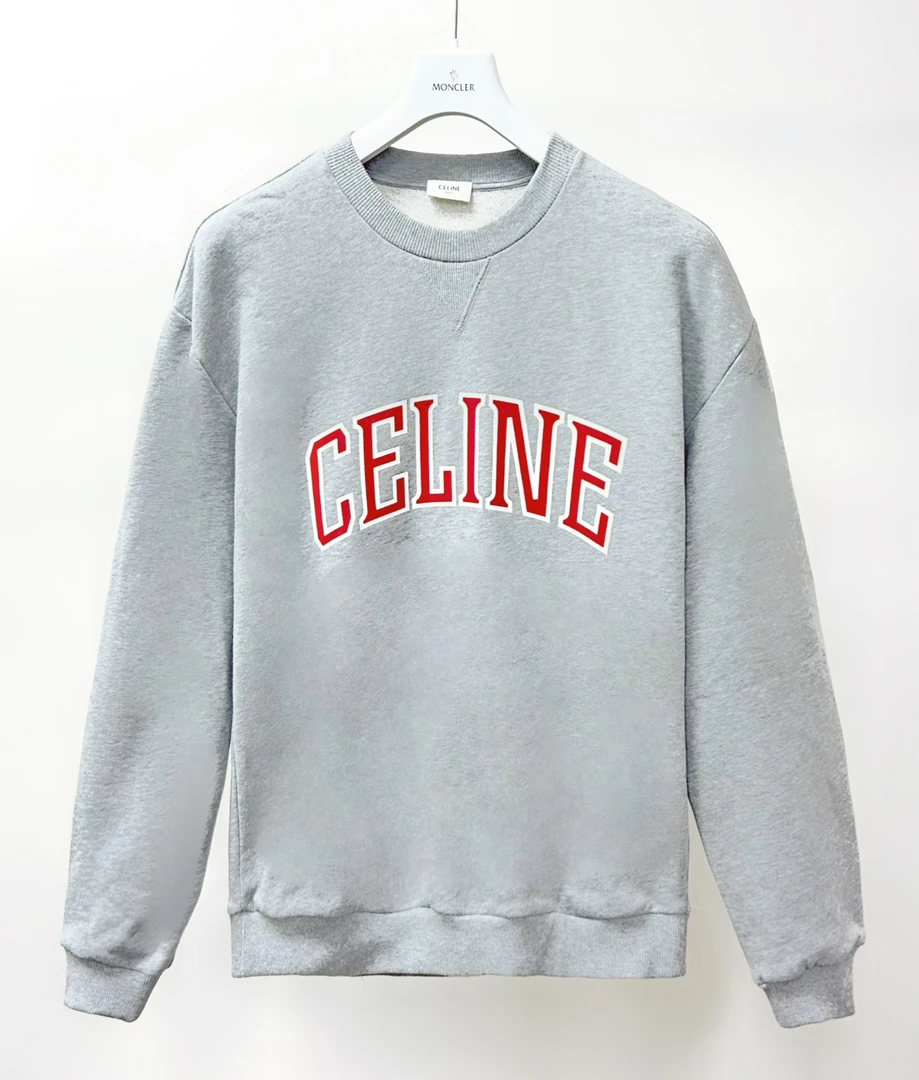 全新未使用 Celine/思琳 M80 灰色胸前字母印花休闲卫衣2Y74F
