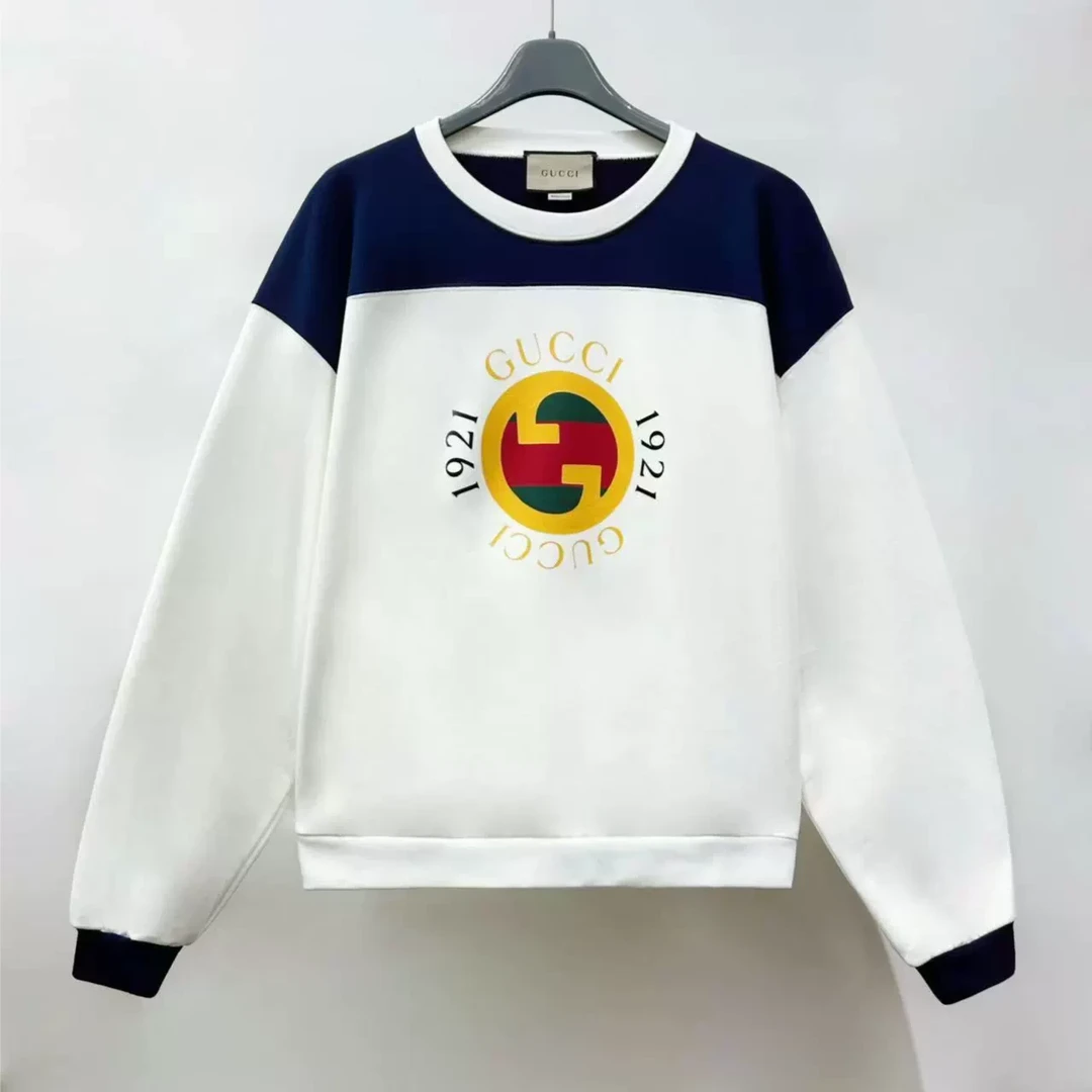 全新未使用 GUCCI/古驰 M 秋冬 蓝白撞色胸前字母印花卫衣 756663