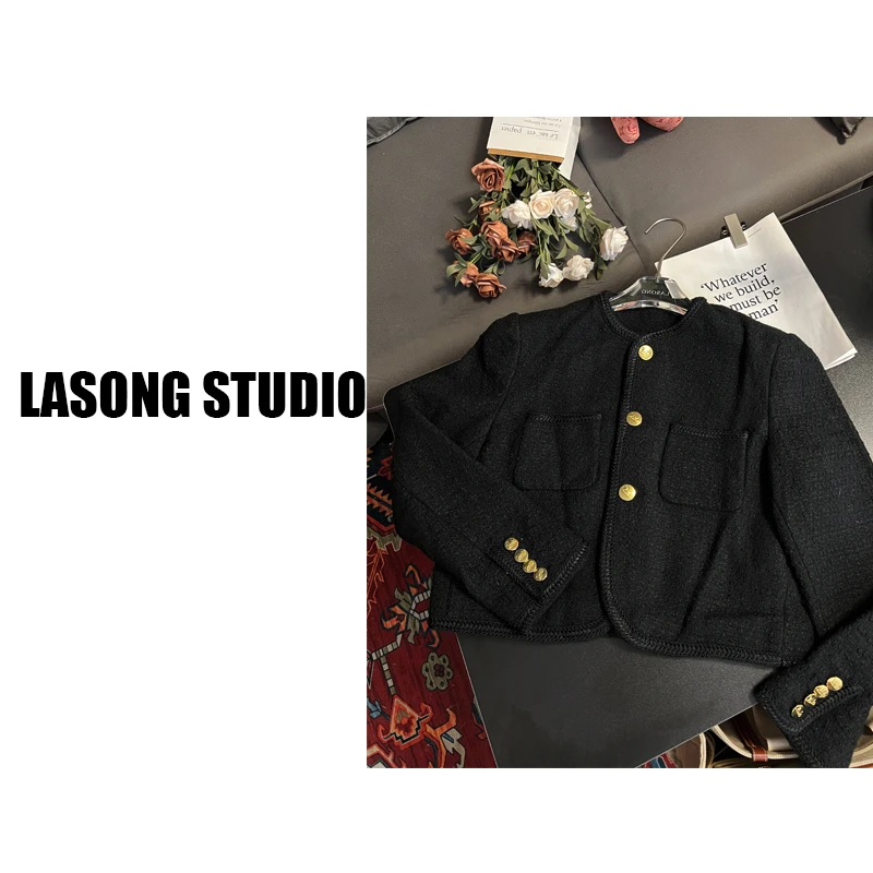 秋冬新款黑色外套高级感穿搭复古设计师高级感外套