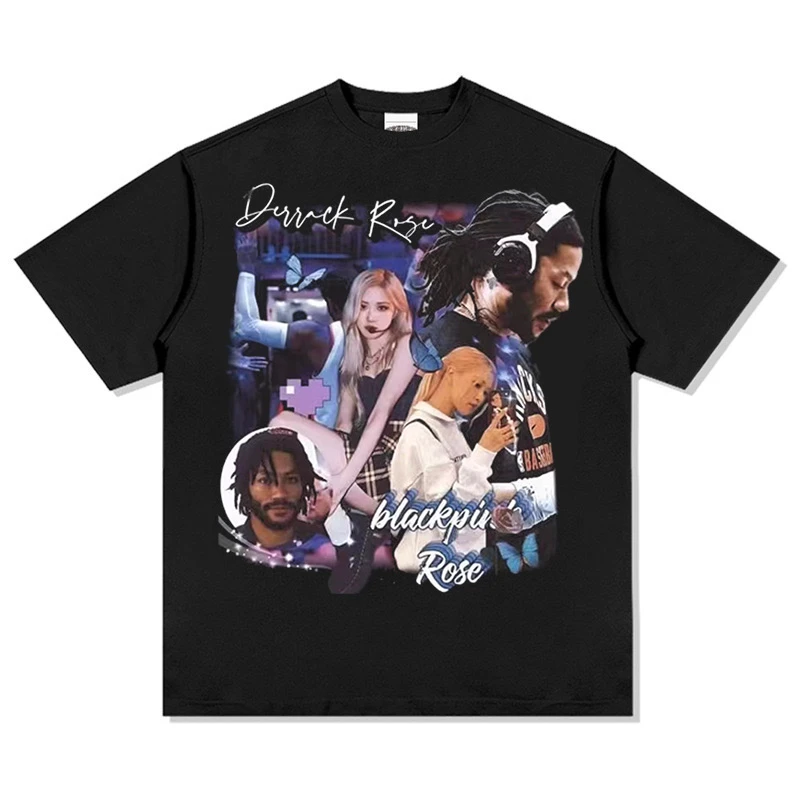 WZW美式篮球罗斯朴彩英直喷印花T恤潮流男女宽松休闲复古上衣