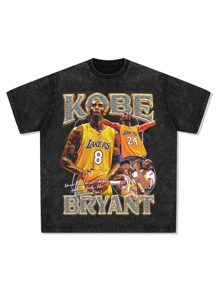 WZW美式篮球科比直喷印花T恤水洗潮流男女宽松休闲复古上衣