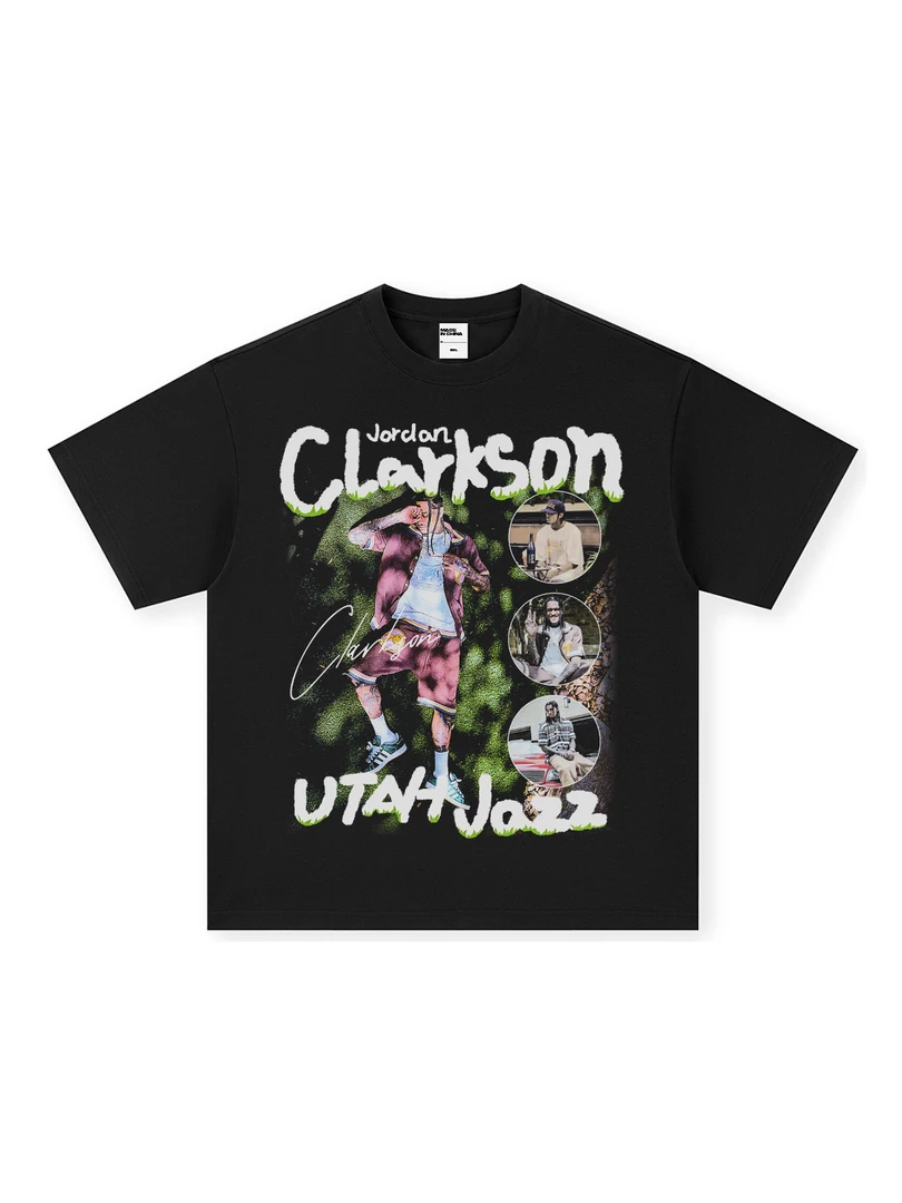 WZW美式篮球克拉克森直喷印花长袖T恤水洗男女宽松休闲复古上衣