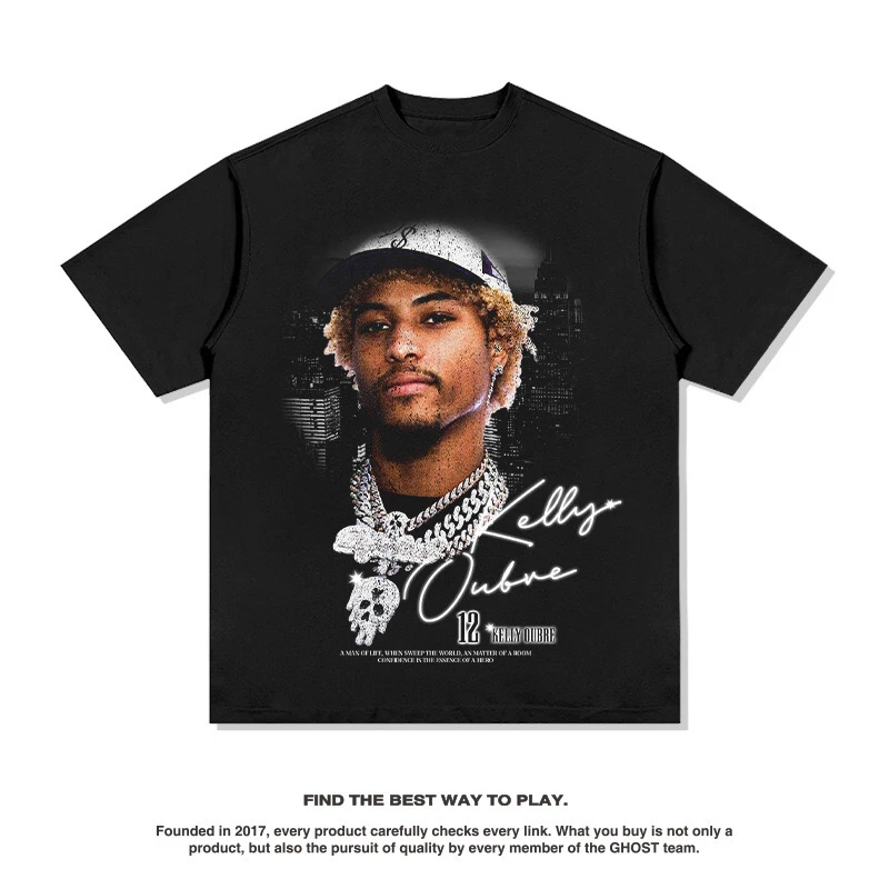 WZW美式篮球乌布雷印花T恤潮流重磅男宽松休闲复古上衣