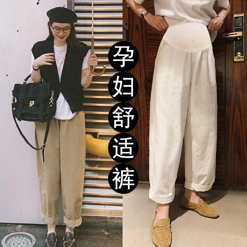 孕妇裤夏季新款外穿百搭2024年托腹直筒宽松小个子九分阔腿长裤夏