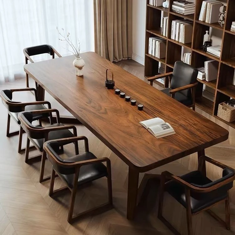 高档客厅长书桌南美胡桃木大板桌工作台学习阅读桌新中式实木茶桌