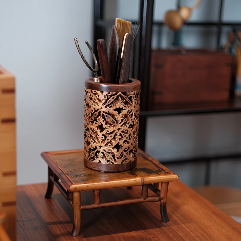 核桃圆形茶道筒笔筒收纳筒六君子茶则茶针茶夹茶道茶筒单筒