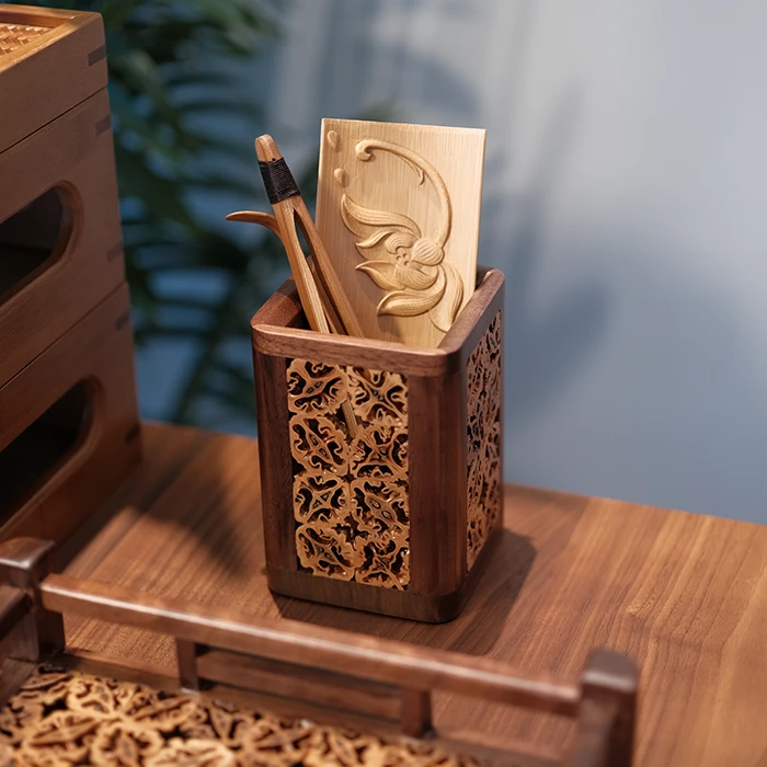 核桃茶道筒笔筒收纳筒六君子茶则茶针茶夹茶道茶筒