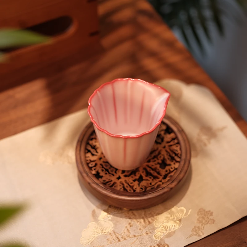 红粉猪油冻公道杯红胎汝窑功夫茶具（可开片）